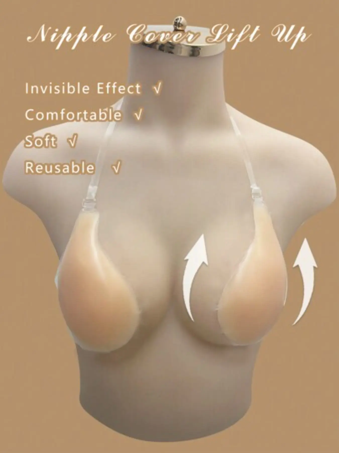 Self-Adhesive Silicone Bra, Invisible Bras, Strapless Invisible Nipple Covers, Spoon Shape Underwear, Large Cup Seamless Smooth Push-Up Fit, Suitable for Daily Wear and Evening Party