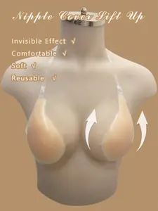 Self-Adhesive Silicone Bra Underwear Strapless Invisible Nipple Covers, Waterdrop Spoon Shape, Large Cup Seamless Push-Up Fit, Suitable for Daily Wear