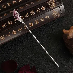 Purple Chinese Japanese Hairpin Chopsticks, Jade Metal Retro Vintage Hair Stick Styling Pins for Women Girl