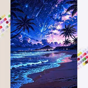 5D DIY Diamond Arts Colorful Painting Kit, Beach & Starry Sky Pattern Diamond Arts Colorful Painting without Frame, Handmade Art Crafts for Home Decor Wall Art Painting