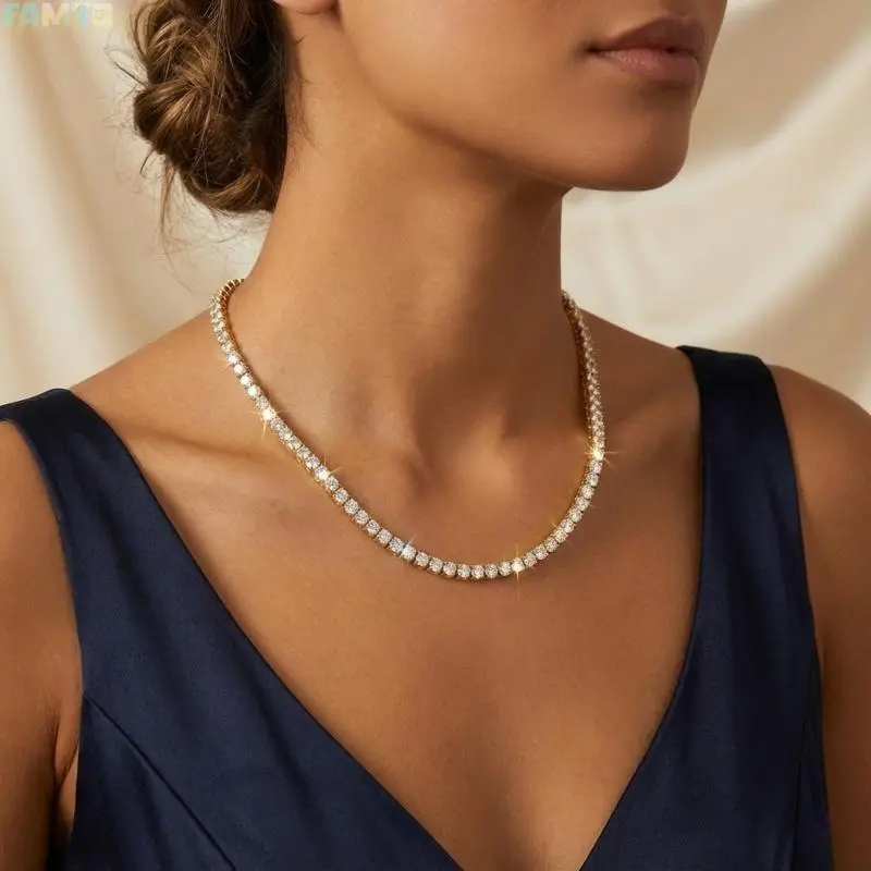 Moissanite Chain Tennis Necklace for Men and Women, High-Quality Iced Out Jewelry that Passes Diamond Test, Real Moissanite Chain