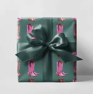 Green Cowboy Boots Wrapping Paper, Preppy Wrapping Paper Roll