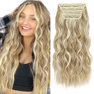 AISI HAIR Clip in Long Wavy Synthetic Hair Extension 20 Inch 4PCS Thick Hairpieces Fiber Double Weft Hair for Women Blonde