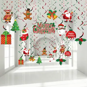 30 Pcs Christmas Swirl Ceiling Hanging Decorations Set - Snowman Elk Sign Foil Indoor Decorations for Xmas Holiday Party Supplies Christmas Ornaments