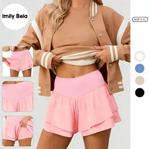 Imily Bela Womens High Waisted Athletic Shorts Ruffle Tiered Running Workout Tennis Shorts with Build in Shorts