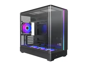 MONTECH KING 15 PRO Micro-ATX PC Case, Curved Panoramic Glass, Chimney Airflow, 360mm Radiator Support, Compact Build for High-Performance Systems, 6 ARGB PWM Fan Pre-Installed with Fan Hub, Black