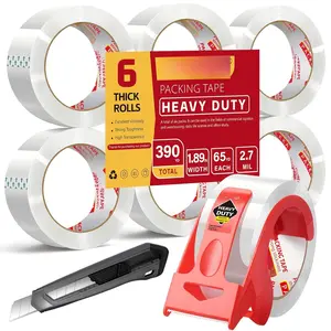 Heavy Duty Packing Tape for Moving Boxes and Packaging Supplies, Total 390y, 6 Rolls Clear Moving Tape with Dispenser and Utility , 1.89in. X65yd, Mailing and Moving Supplies