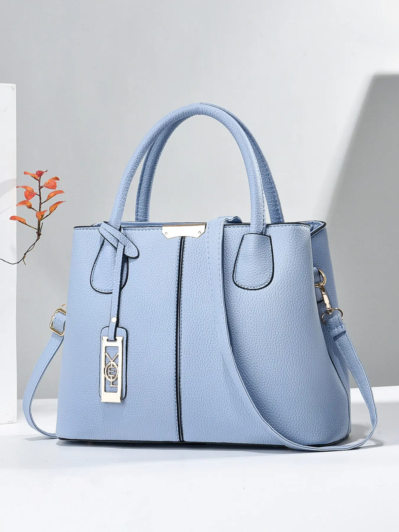 New Fashion Patchwork Solid Color Lychee Texture Handbag, Handheld Shoulder Bag, Stylish and Trendy Design, Perfect for Daily Use and Special Occasions, Everyday Shoulder Handbag