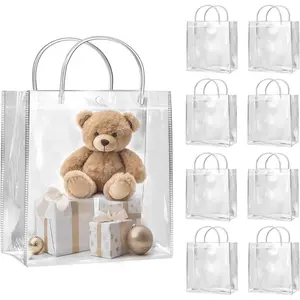 10 Pack 8"x3.1"x8" Clear  Bags, Square Transparent  Bag with Handles,  PVC Shopping Bags for Perfume, Bakery, Presents, Birthday Party Favor (20x8x20cm)