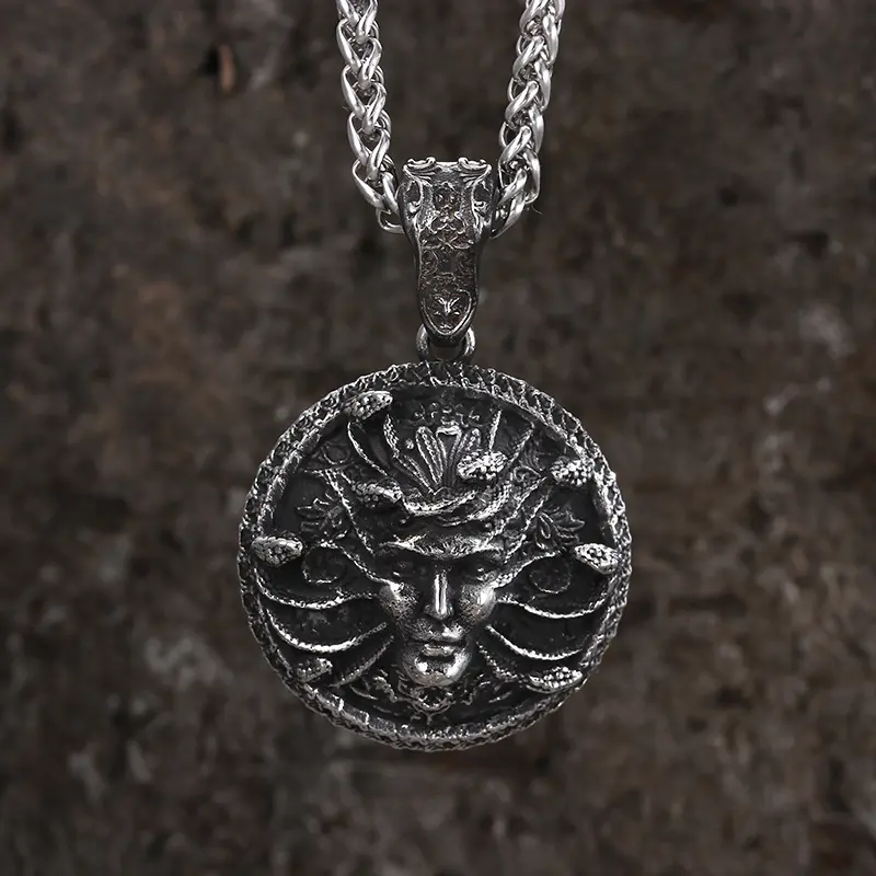 GTHIC Greek Snake Head Medusa Stainless Steel Pendant for Men Women Animal Fashion Jewelry Daily Wear