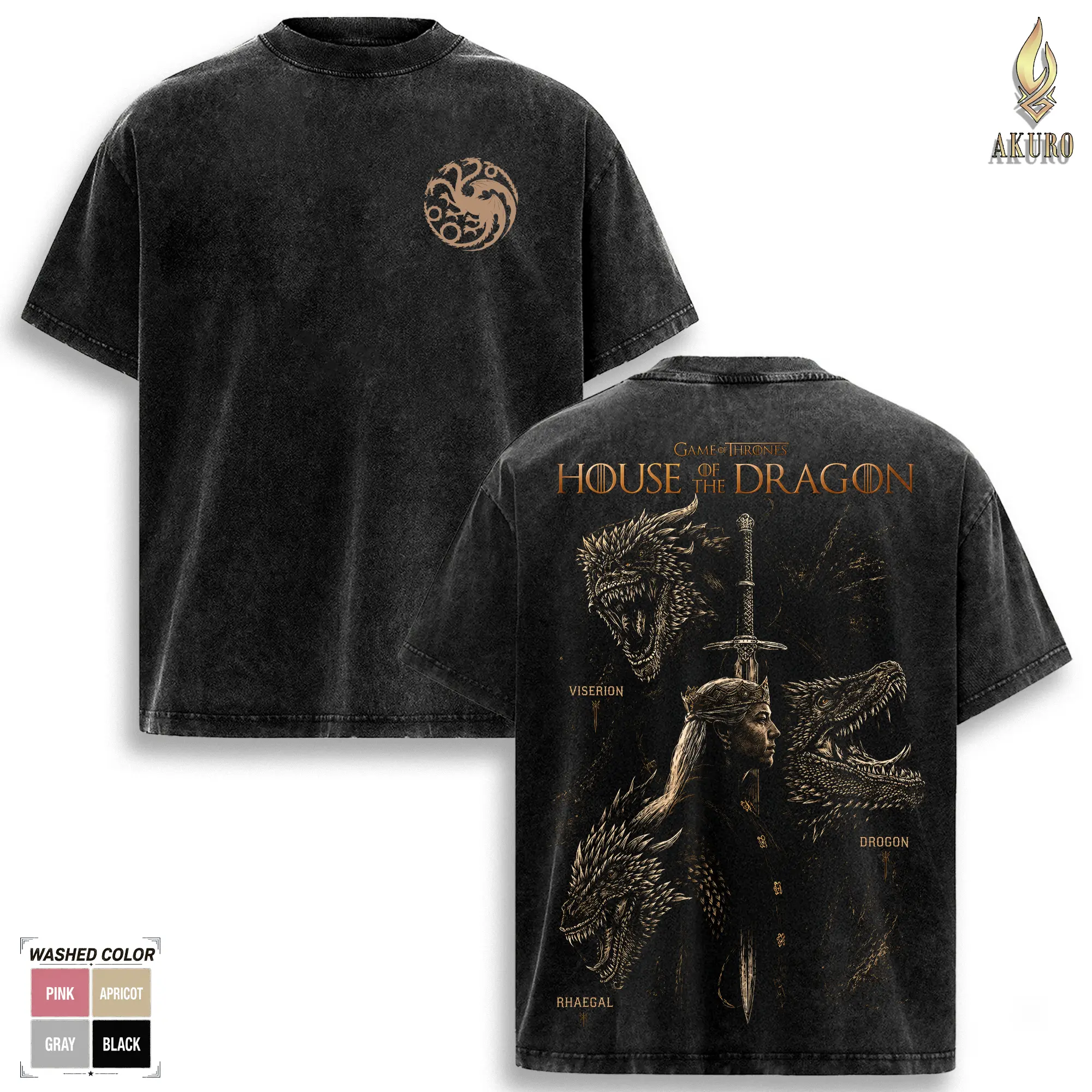 House Of The Dragon T Shirt, House Targaryen Dragon Graphic Tee, Game Of Thrones Vintage Washed Oversized Shirt, Fire And Blood Fantasy TV Series Merch, Soft Cotton Streetwear Gift For Fans