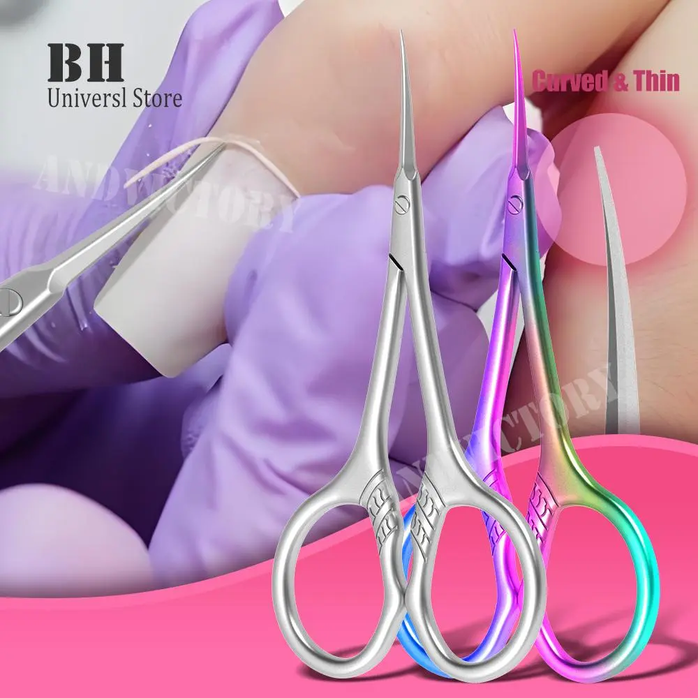 Cuticle Scissors Stainless Steel Extra Fine Curved Blade Manicure Scissors Eyebrow Eyelash Nails Multi-PurposedSmall Scissors