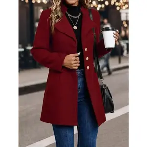Women'sSlimFitWoolPeacoatSolidColorWoolenCoatWithSingleBreastedButtonFallWinterClothForWomen