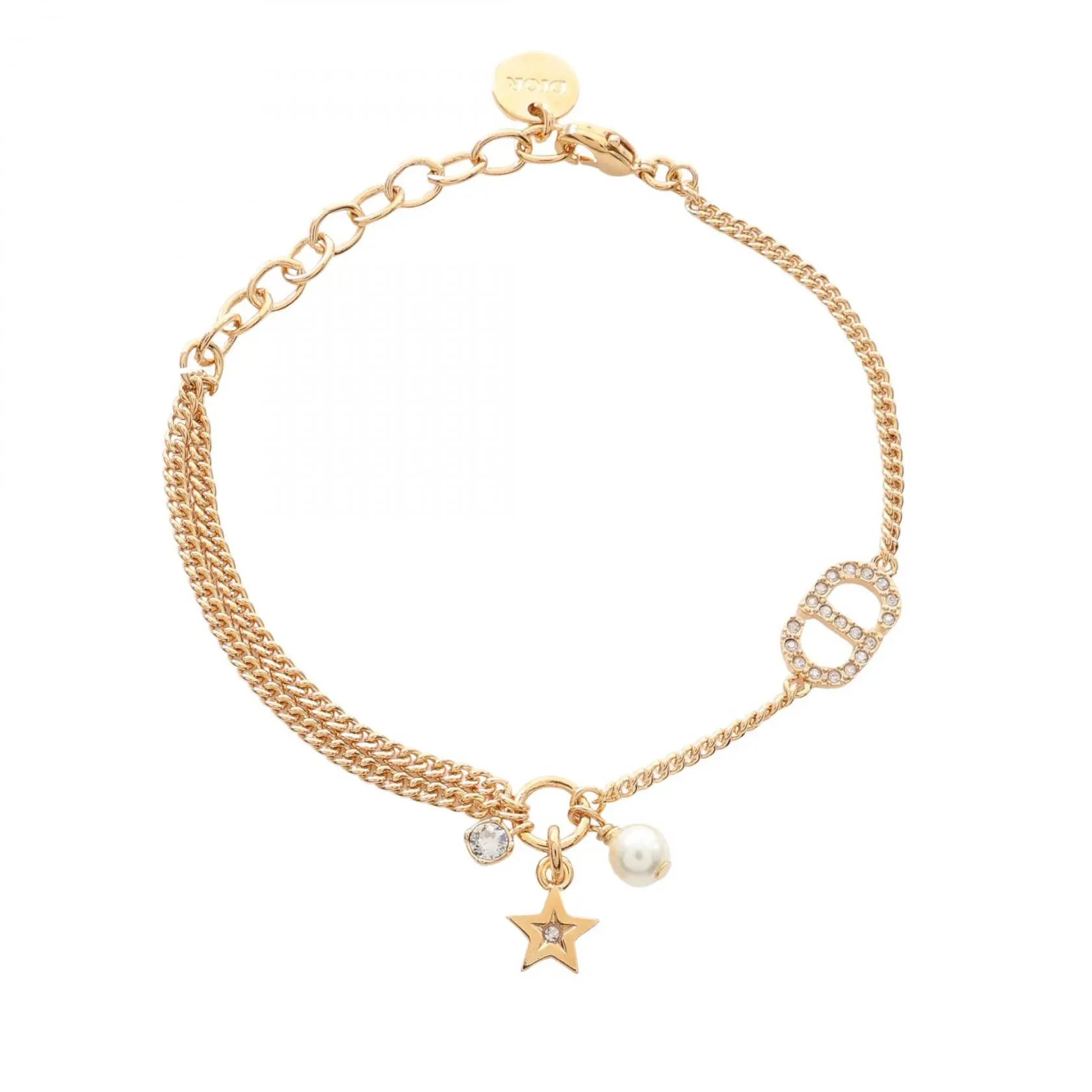 Pre-owned Dior Gold-plated Small Leather Goods PETIT CD Bracelet