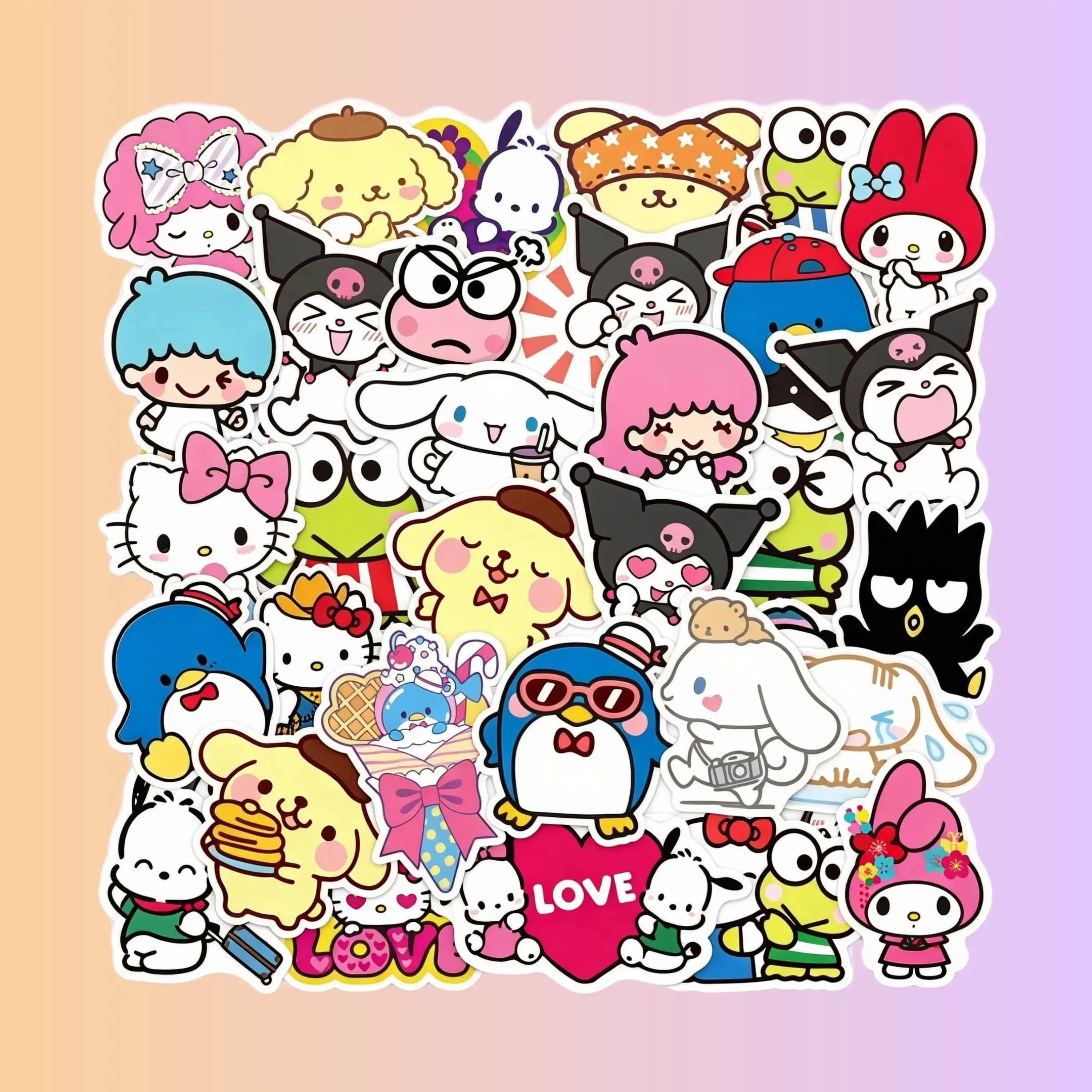 Sanrio Mixed Characters 50-Pack Waterproof Cute Stickers, Water-Resistant Home Decor Gift for Holidays, Birthday for Teen Girls