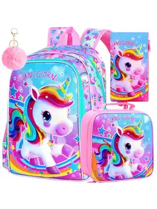 3PCS Kids Backpack for Girls, 16"Unicorn Preschool Bookbag Set, Cute School Bag for Elementary Kindergarten Toddler School Backpacks, Childrens Bag