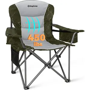 KingCamp Oversized Camping Folding Chair, Heavy Duty 450 LBS with Lumbar Support, Padded seat with Cup Holder&Cooler Bag, Ideal for Camp, Fishing, Sports Event, Backyard, Patio, Lawn (Lava Green)