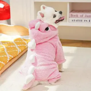 Pet Dinosaur Costume for Dogs and Cats, Winter Warm Puppy Hoodie with Harness, Halloween for Small Medium Large Pets