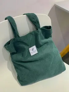 Women's Solid Color Corduroy Tote Bag, Large Capacity Shoulder Bag for Daily Used, Trendy All-match Bag for Commuters and Students, Fashionable Casual Bag