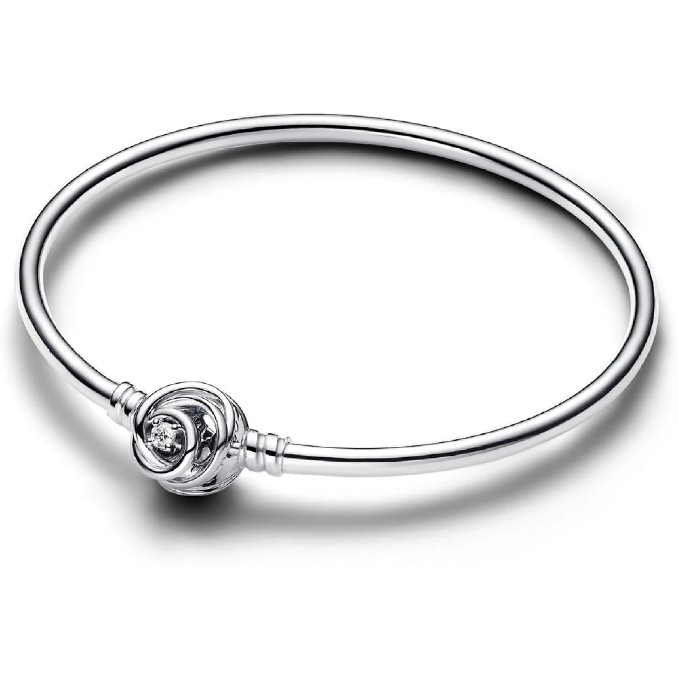 PANDORA Moments Sterling Silver Bangle with Encircled Clasp, Women's Charm Bracelet with Cubic Zirconia 593229C01-17, Link Silver Bracelets & Anklets