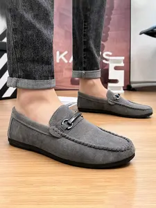 Men's suede loafers, slip-on lazy driving moccasins, British-style horsebit business casual commuter shoes, soft-soled non-slip driving shoes