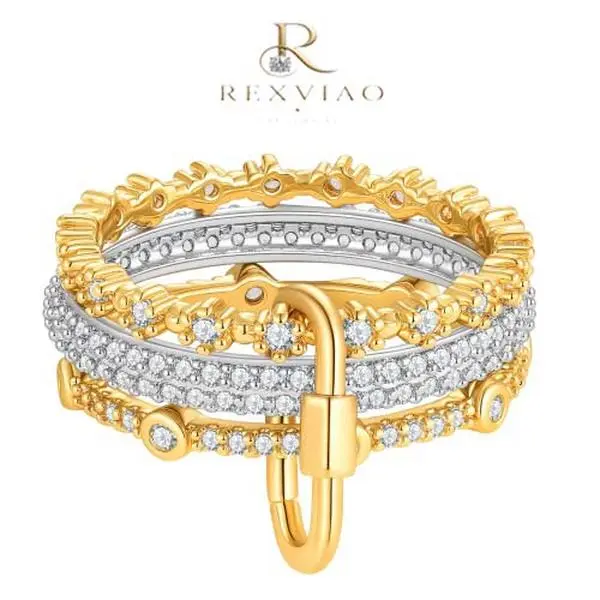 Rexviao Women's Vintage Sparkling Clasp Ring | Multi-Layer Zircon Fashion Accessory | Ideal for Weddings and Parties | Perfect Anniversary Gift | Sizes 6-12
