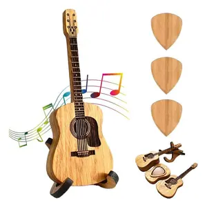 3 Wooden Guitar Picks with 1 Stand and 1 Unique Magnetic Guitar Box, Mini Handcrafted Guitar Picks Container Valentine's Day Gifts / Birthday Gifts for Guitar Enthusiasts