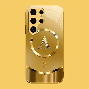Suitable for [Galaxy S25 Ultra] high-end MagSafe phone case🥰，Luxury Gold 26 Initial phone Case Bling Monogram 952