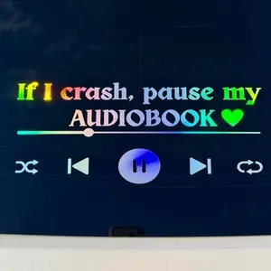 Car Decal: If I Crash, Pause my Audiobook Permanent Vinyl, DECAL MEASURES 8.50 x 3.80 inches, Funny Holographic Vinyl Bookish Gift, Kindle Audible Shattered Glass Permanent Vinyl Booktok Viral, Bookclub Basket Gift. Car Decor