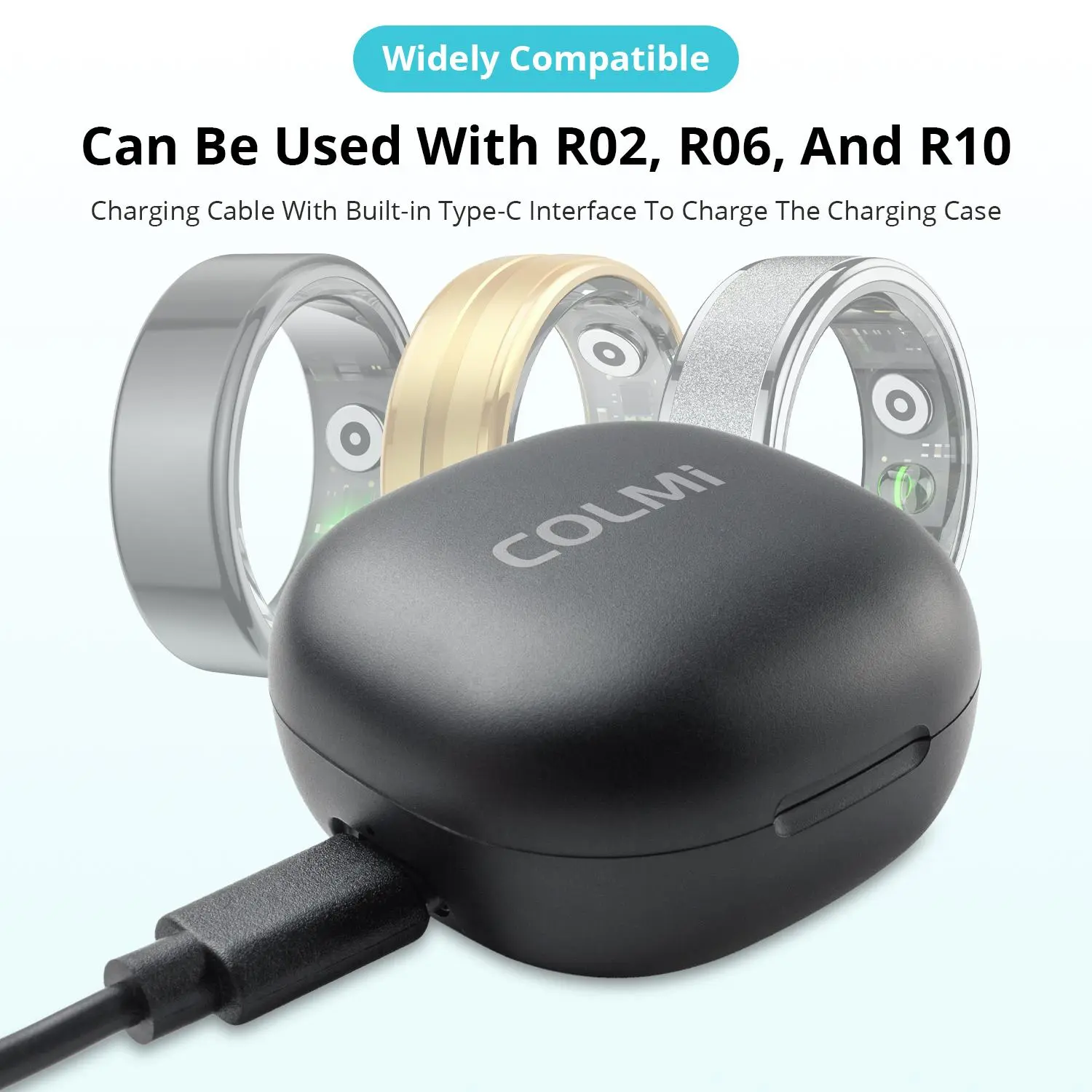 COLMI Compact Portable Wireless Charging Box with Built-in Type-C Interface, Smartwatch Accessories for R02, R03, R10, R06 Smart Watches, Wearable Tech Accessories (Black)