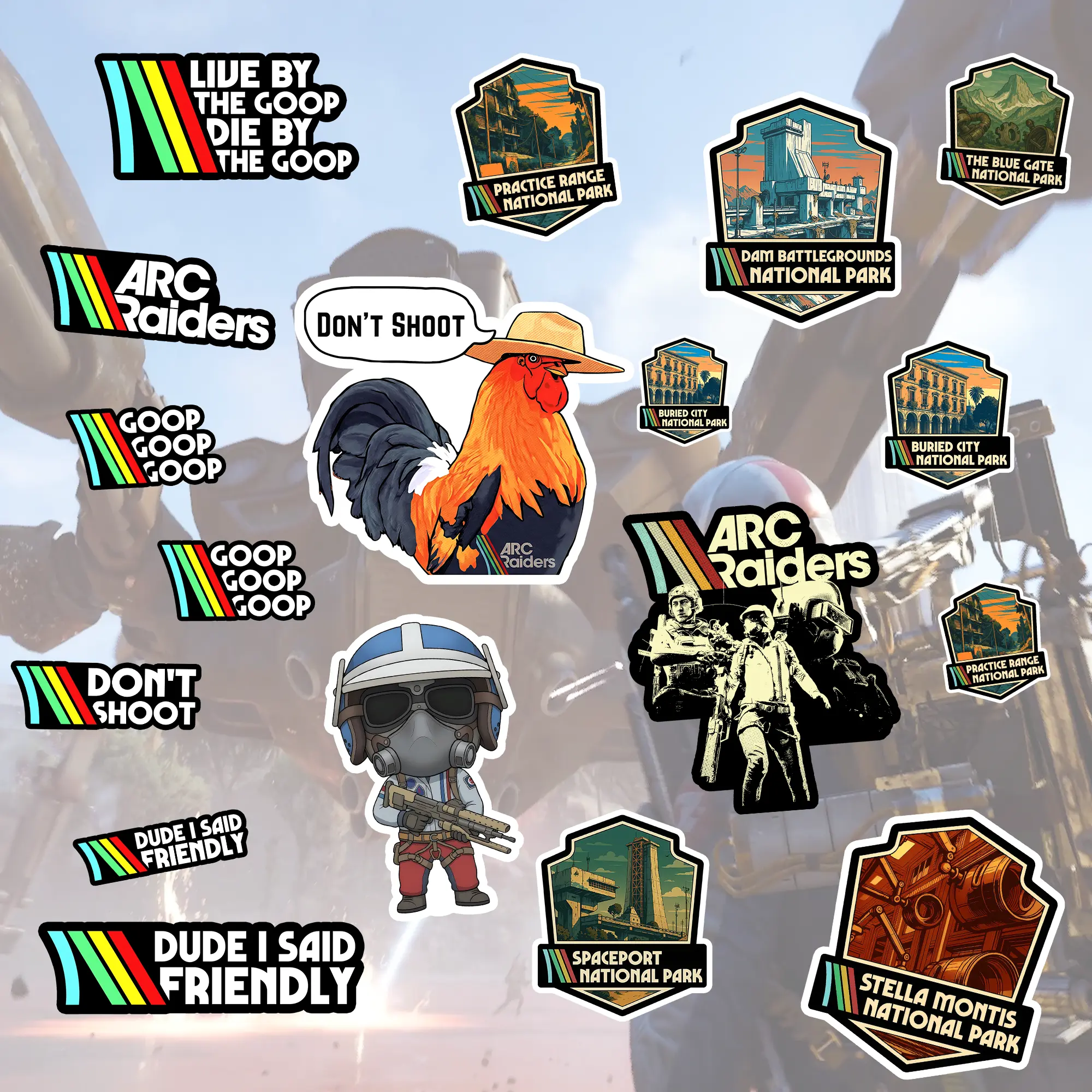 Arc Raiders Sticker Goopas Gonna Goop Meme Vinyl Decal Meme Chicken Gaming Laptop Gift Glossy Kis-cut Vinyl Decal for Gaming Fans