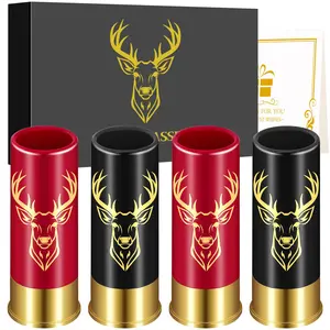Shotgun Shell 1.5oz Glass Set - 4-Pack Bullet Drinkware Cups with Premium Gift Box