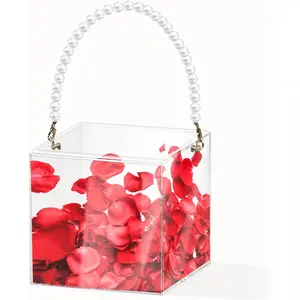 Flower Girl Wedding Petals Basket with Ribbon, Acrylic Plastic Flower Holder for Confetti