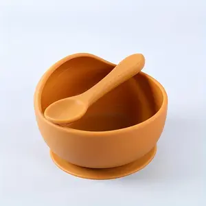 1 set of 2 silicone bowls, children's bowl, silicone suction cup, bowl and spoon set, tableware, Feeding Accessories, Durable utensils tableware, anti-drop complementary food training bowl, silicone straw, portable non-slip