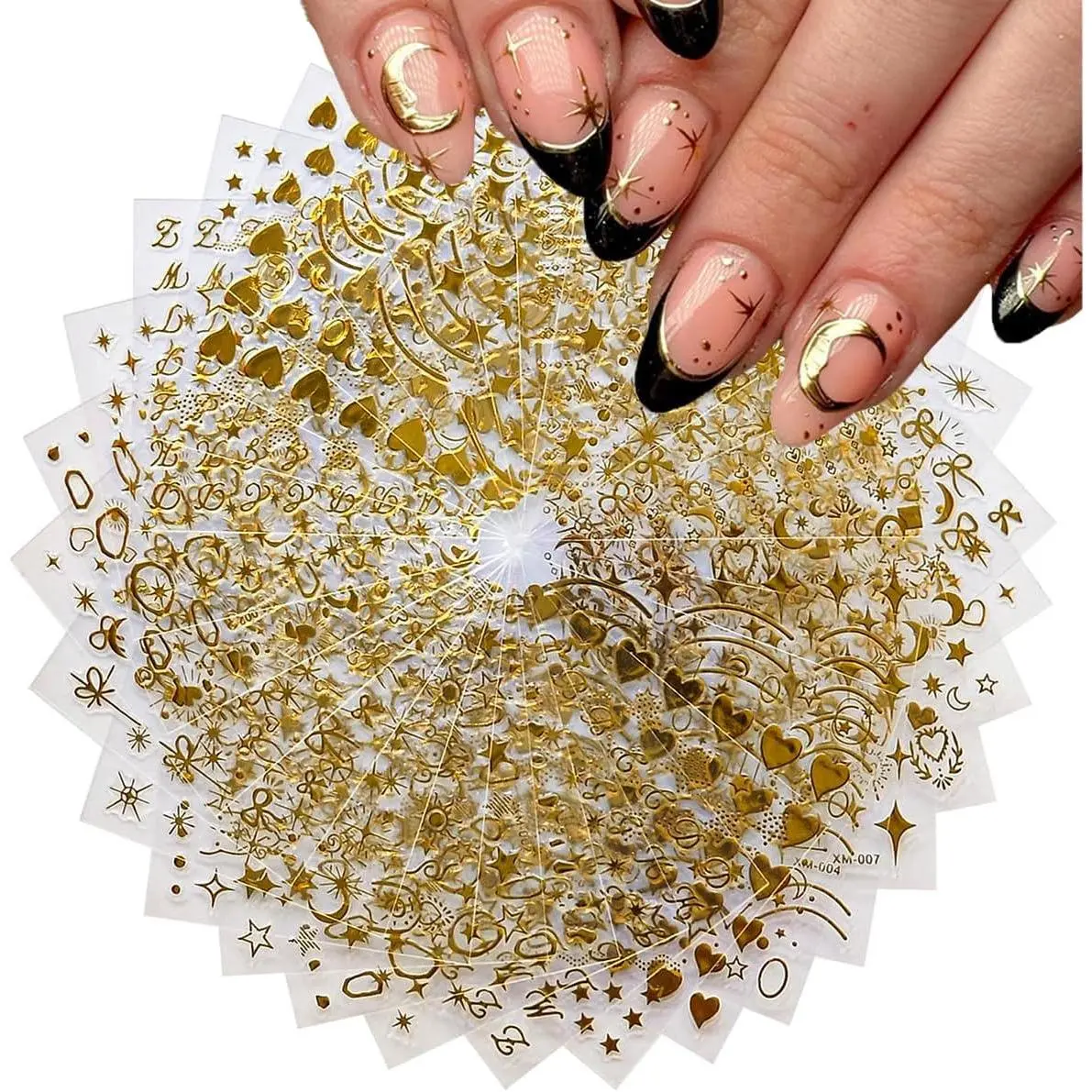 30Sheets Gold Nail Art Stickers  3D Self Adhesive Nail Stickers for Nail Art Moon Stars Nail Decals Heart Nail for Women and Girls Manicure DIY Decoration