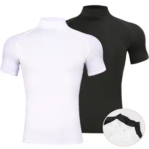 Mens Bodybuilding Sports Tight T-shirt Summer Compression Turtleneck Short Sleeve Gym Fitness Running Quick Dry Male Workout Top