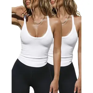 Women's solid color ribbed U-neck sports vest, regular fit casual breathable comfortable sleeveless top, casual fitness top, yoga gym fitness top, spring and autumn women's sportswearRAIMENTRY