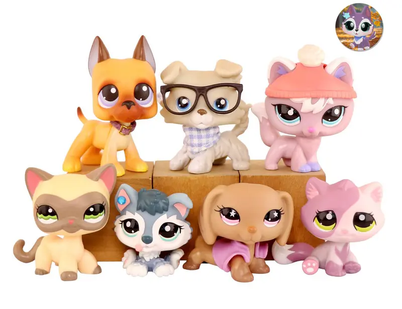 7 Lot Pet Shop Dogs and Cats Collectable with Accessories Kids Gift lps Toys