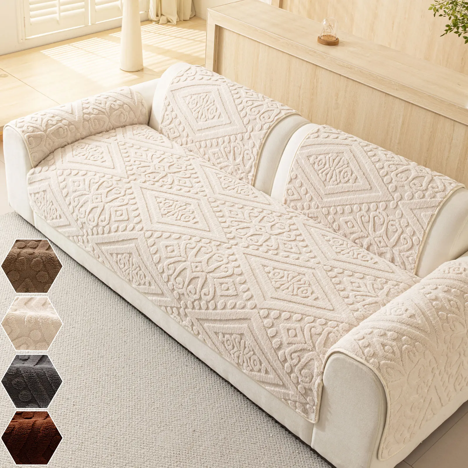 French Cream Style Thick Warm Non-Slip Sofa Cushion, New Design All-Season Universal Couch Pad, Comfortable Home Decor, Universal Sofa Protector