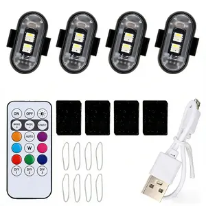 4PCS Wireless LED Strobe Lights, Remote-Controlled 8-Color USB Rechargeable Waterproof Anti-Collision Emergency Warning Lights for Car, Motorcycle (Cycling, Sports & Outdoor Use)