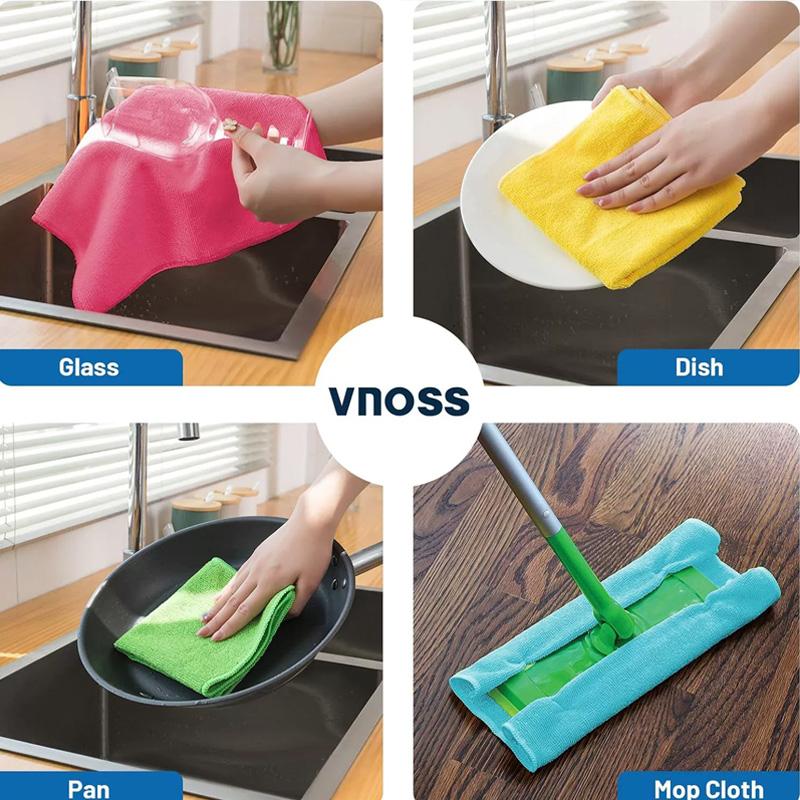 [Clearance Sale] Double-Layer Microfiber Cleaning Cloths - Reusable, Washable & Long-Lasting Household Essentials, Lint-Free, Scratch-Safe, Soft, Ultra-Absorbent, Quick-Dry, Assorted Colored, 9.84x9.84in Multiple Sets (10/20/30/50pcs) for Kitchen/Bath