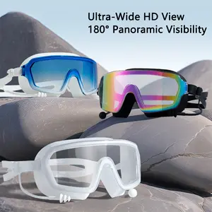 Unisex Wide-Frame Swim Goggles - Waterproof & Anti-Fog Seal | HD Lenses | 10+ Colors | Includes Waterproof Earplugs & Nose Clip | Perfect for Outdoor Water Sports