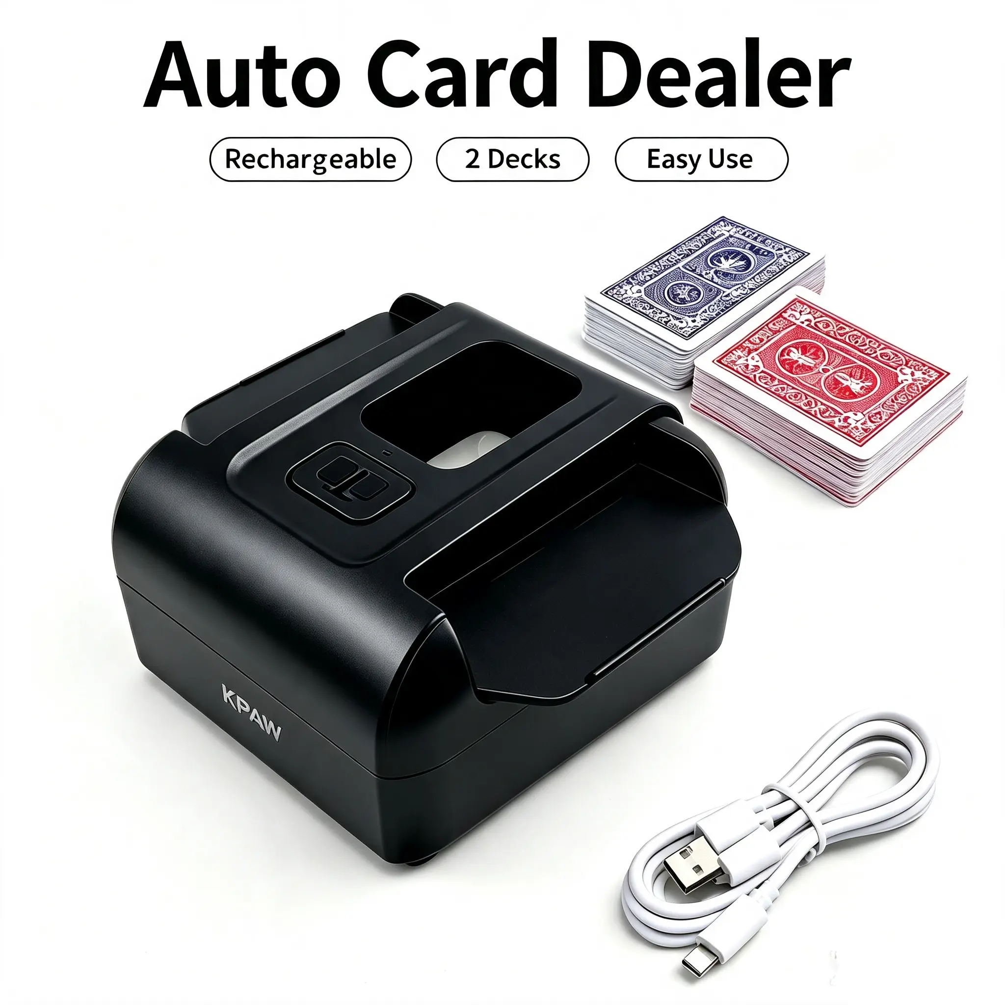 2 Deck Rechargeable Auto Card Dealer, Low Noise Portable Automatic Card Distributor, Dual Modes Card Dealing Machine Compatible with Texas Hold'em, Poker, UNO, Bridge, Phase 10, Family Game Night