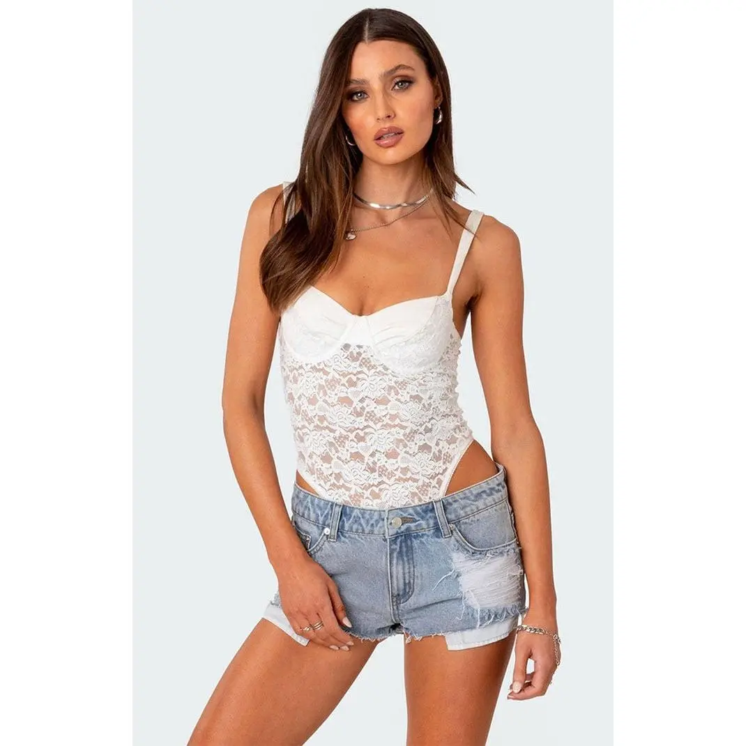 Edikted Women's Lace & Satin Cupped Bodysuit