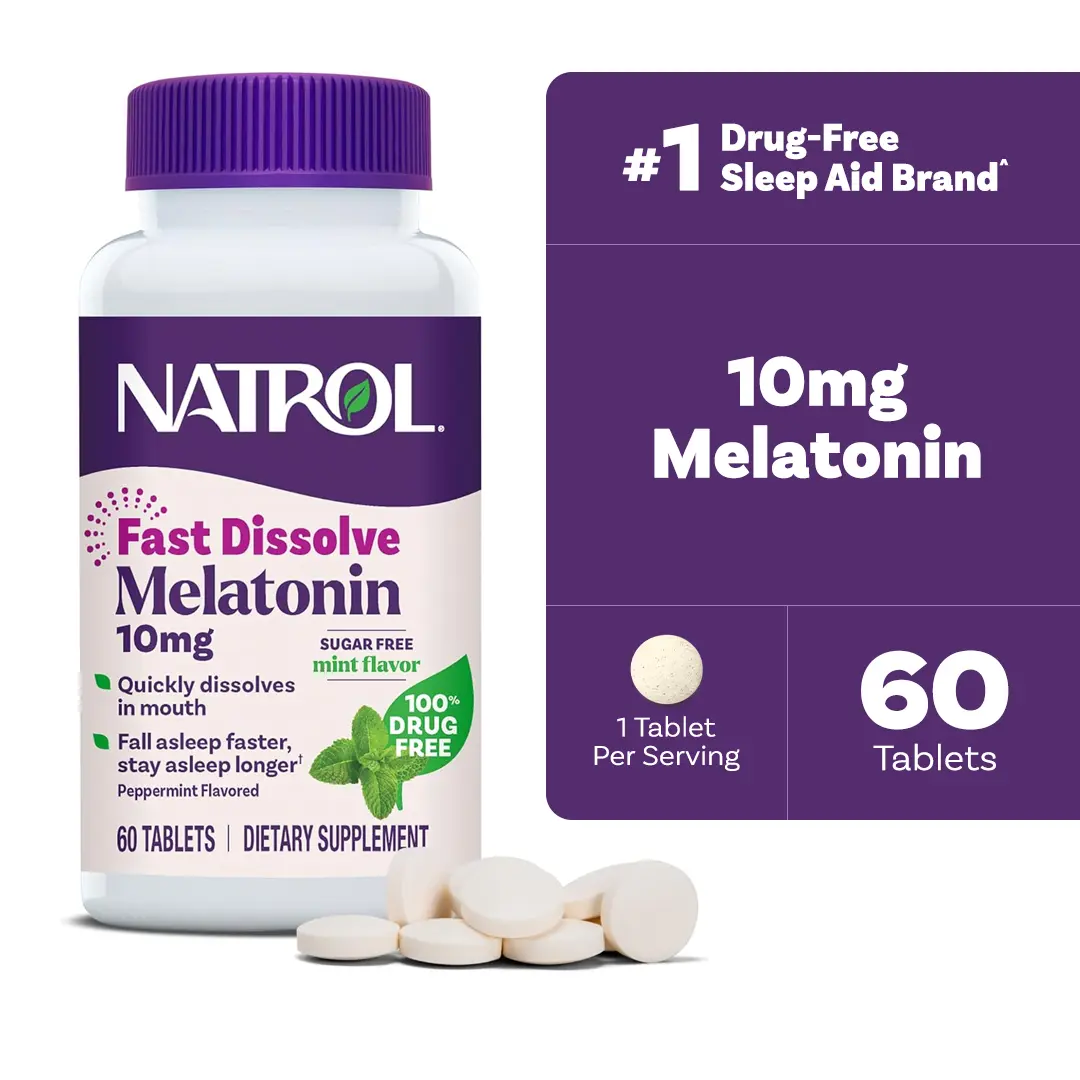 Natrol Melatonin 10 mg Fast Dissolve Tablets, Sugar-Free Peppermint, 60 Ct | Sleep Support for Adults, for Occasional Sleeplessness, No Water Needed, 100% Drug-Free, Non-Habit Forming