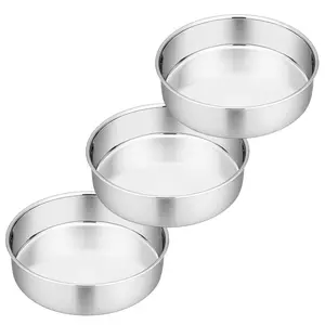 Coliware 8 Inch Cake Pan Set, 3 Pcs round Baking Pans Stainless Steel Layer, Leak-Proof Cheesecake Pan