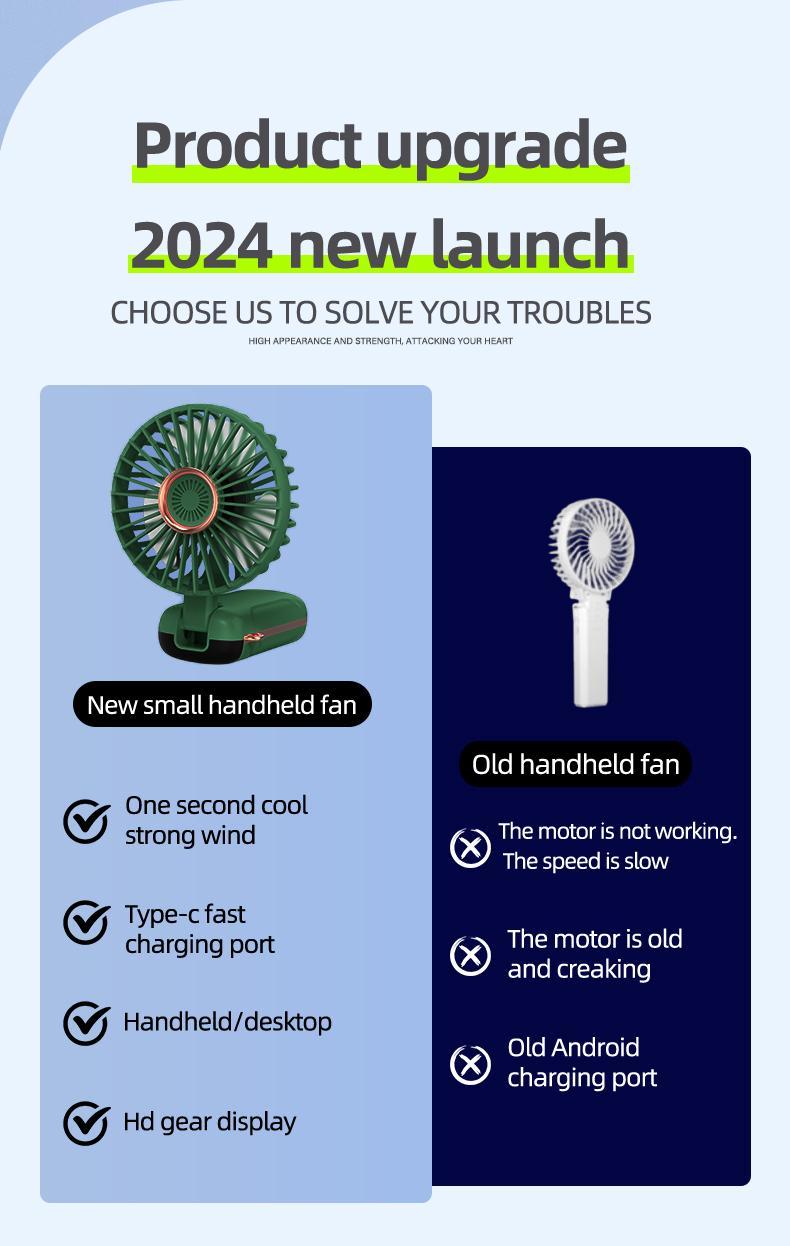 Portable Handheld Electric Fan with Phone Holder, 1 Count USB Rechargeable Foldable Electric Fan with Digital Display, Silent Fan for Outdoor Travel Office Use, Portable Fan, Portable Mini Fan