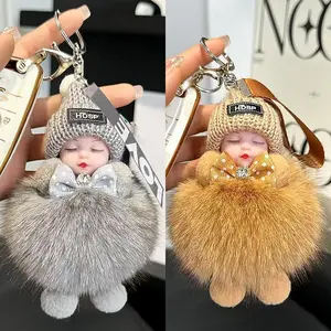 2PCS Adorable Plush Sleeping Doll Keychain Fluffy Cute Charm Bag Pendant Car Key Ring Home Hanging Rack Backpack Accessory Kawaii Gift for Girls Women Viral TikTok Shop Trending Aesthetic Soft Fur Toy