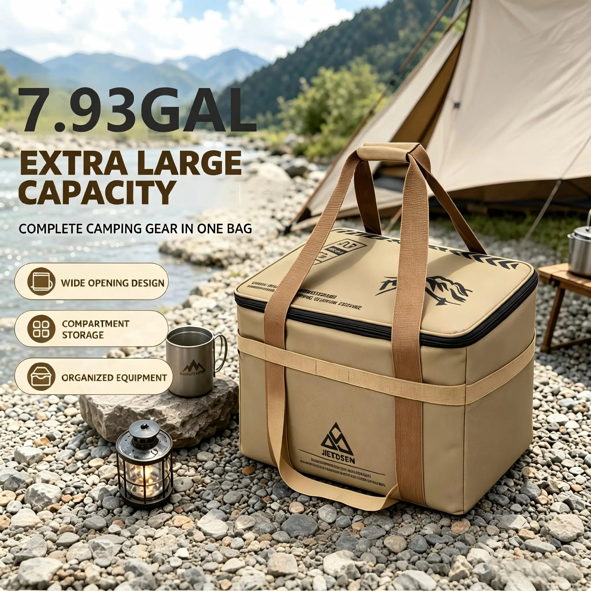 7.93Gal Outdoor Storage Bag, Large Capacity Camping Gear Organizer, Waterproof Oxford Fabric Handbag, Ideal for Travel, Hiking, Picnic, Fishing, Home Storage & Car Use