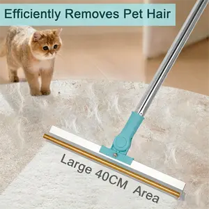 Pet Hair Remover Broom, 2-in-1 Magic Broom with Squeegee, 40CM Wide Rubber Broom for Carpet, Hardwood Floor, Glass, Multifunctional Sweeper for Pet Hair, Dust, Water